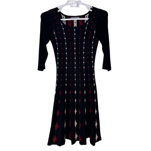 Danny and Nicole Women's Small Sweater Dress Black Red White Diamond Knit GUC - Picture 1 of 6